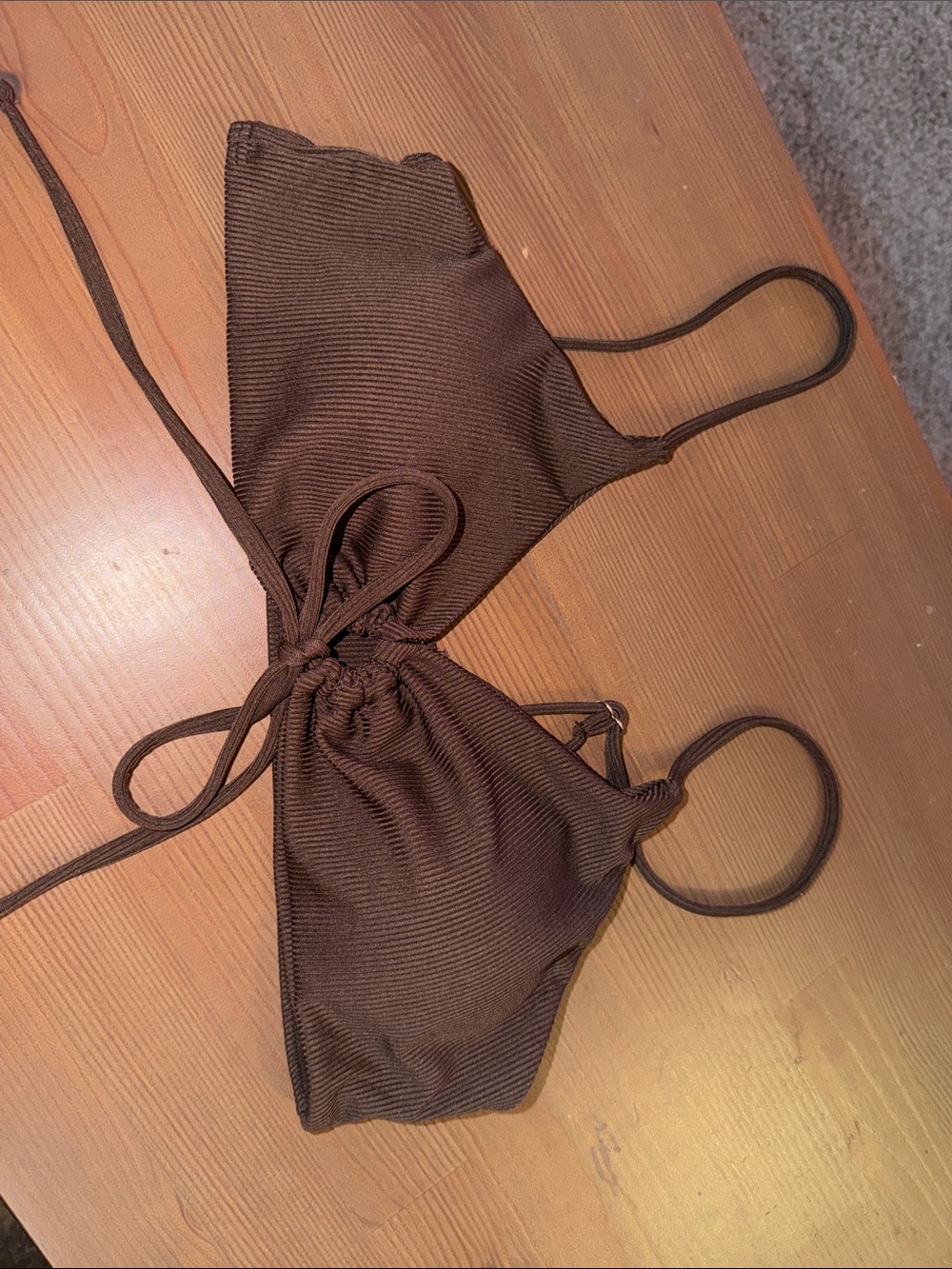 H&M Brown Ribbed Tie Front Bikini Top